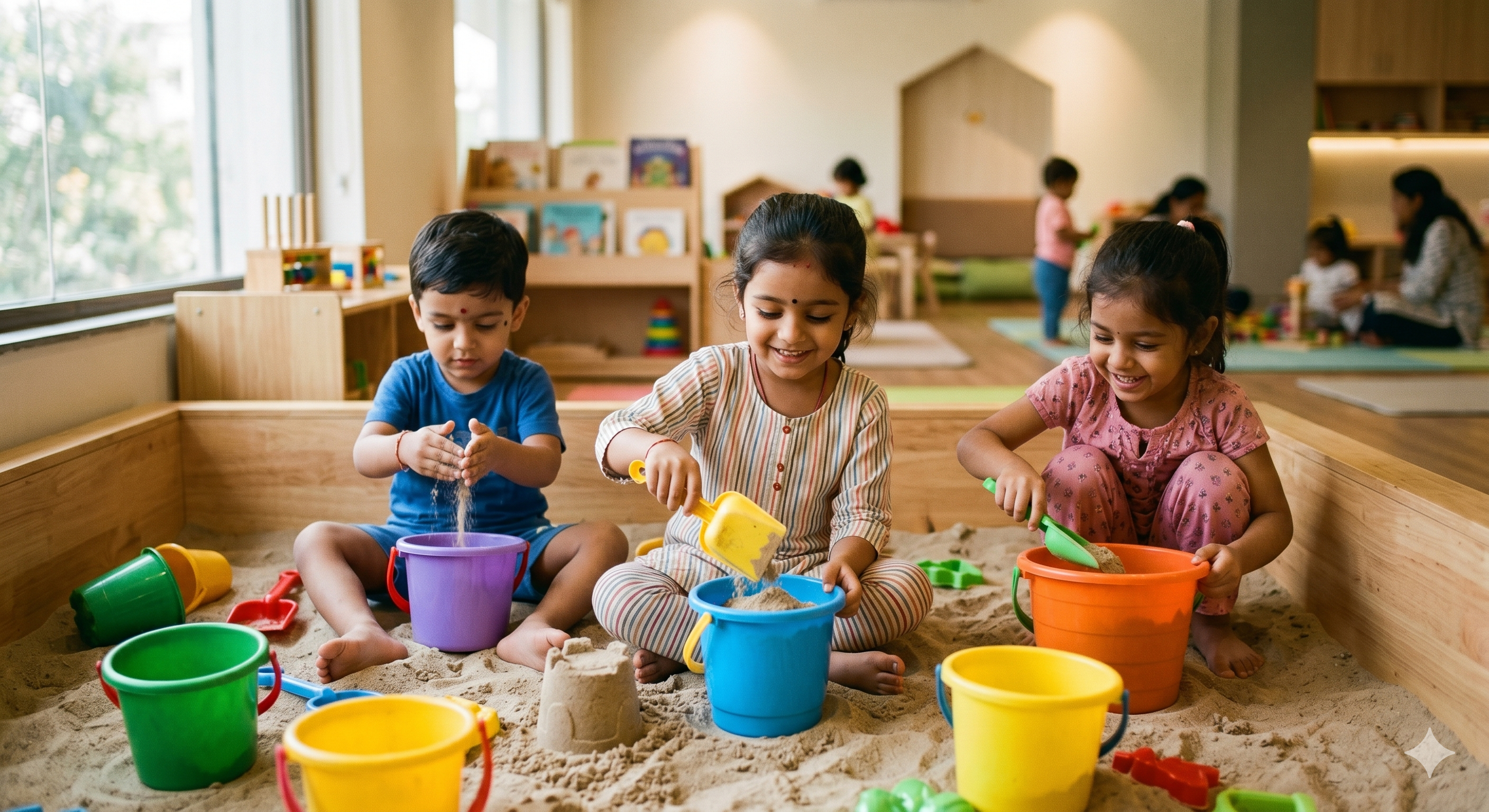 Child playing in sand pool daycare